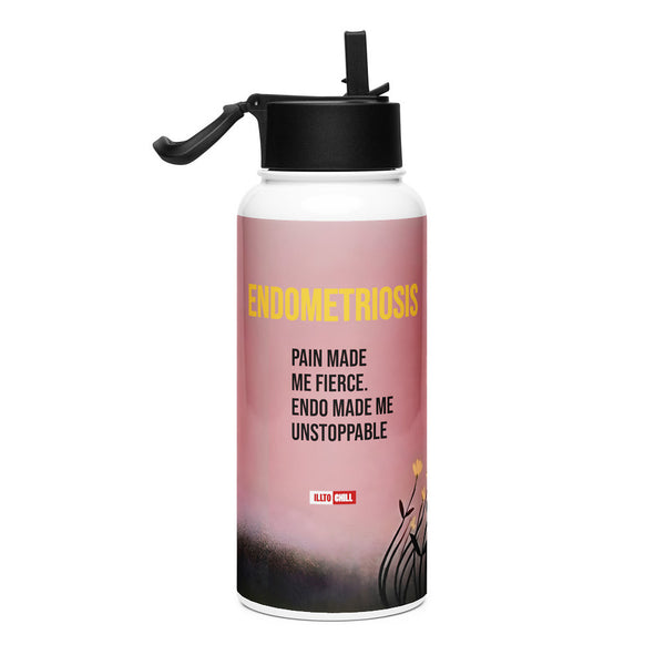 ILLTOCHILL Endometriosis awareness Endo warrior gift Stainless steel water bottle with a straw lid – Flat Right