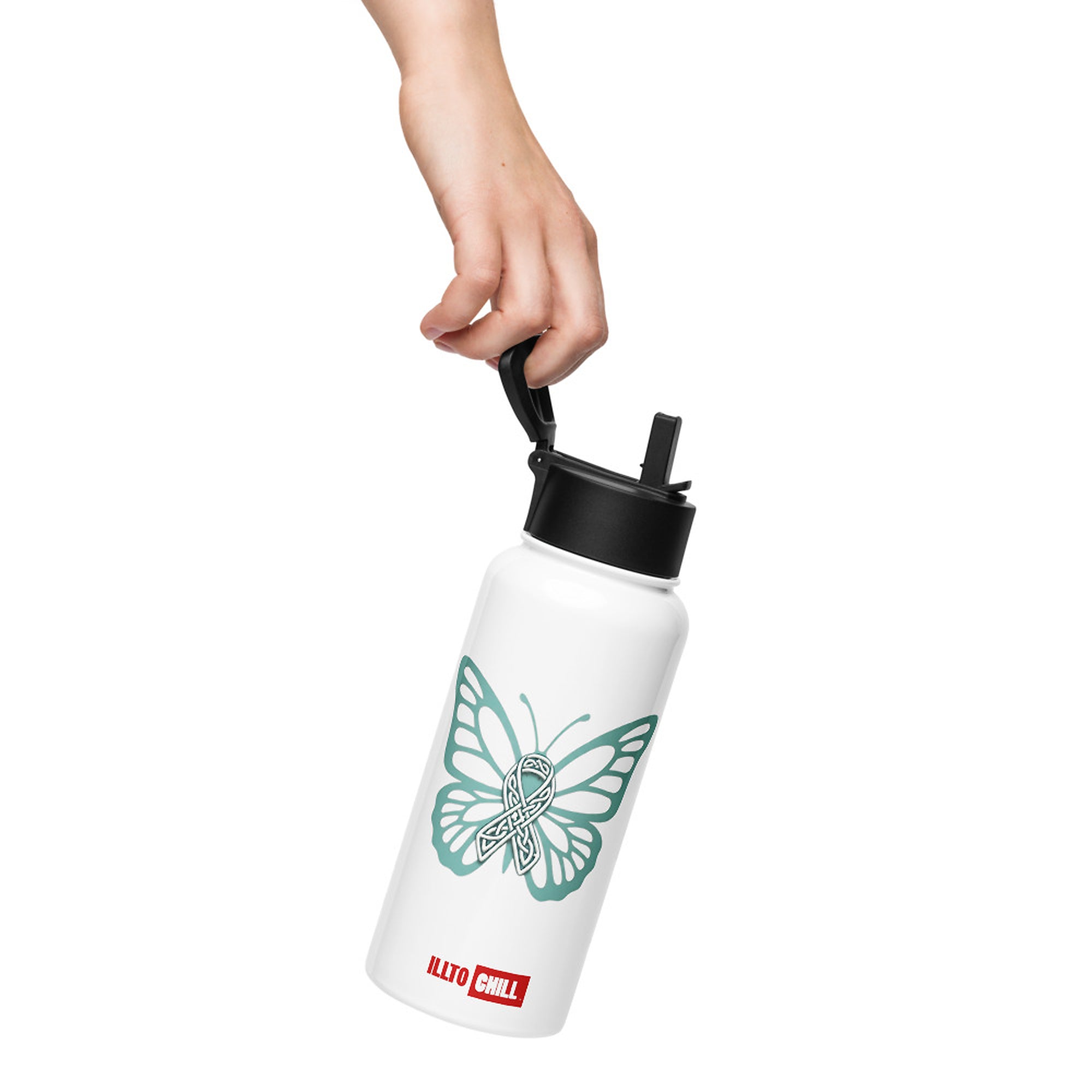 ILLTOCHILL POTS awareness gift Stainless steel water bottle with a straw lid – Lifestyle Left