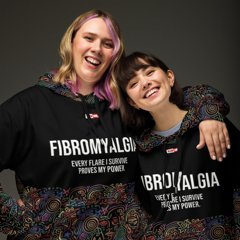 ILLTOCHILL Fibromyalgia awareness fibro gift heavyweight Unisex Hoodie – Couples Front (Black)