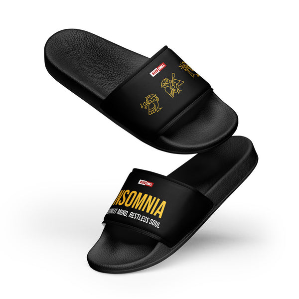 ILLTOCHILL Insomnia Awareness Men's Slides – Flat 5 Front (Insomnia Awareness Men's Slides)