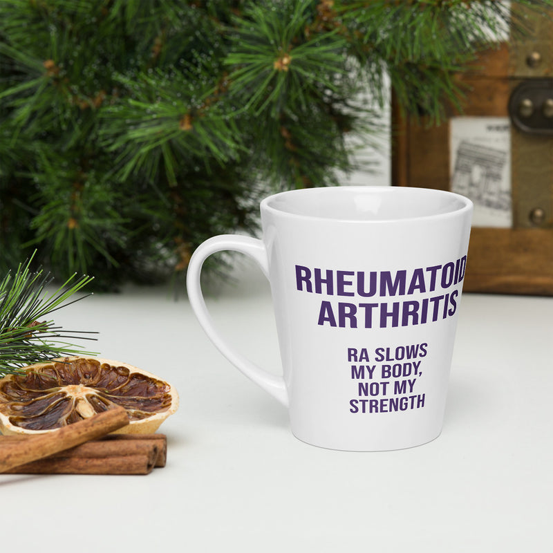 ILLTOCHILL RA awareness Rheumatoid Arthritis support gift Latte mug – Lifestyle 3 Left
