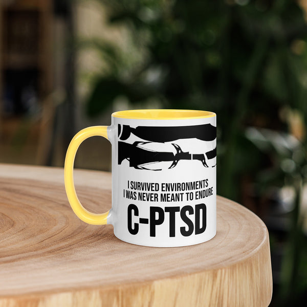 ILLTOCHILL CPTSD awareness Complex Post-Traumatic Stress disorder gift Mug with Color Inside – Lifestyle 5 Left