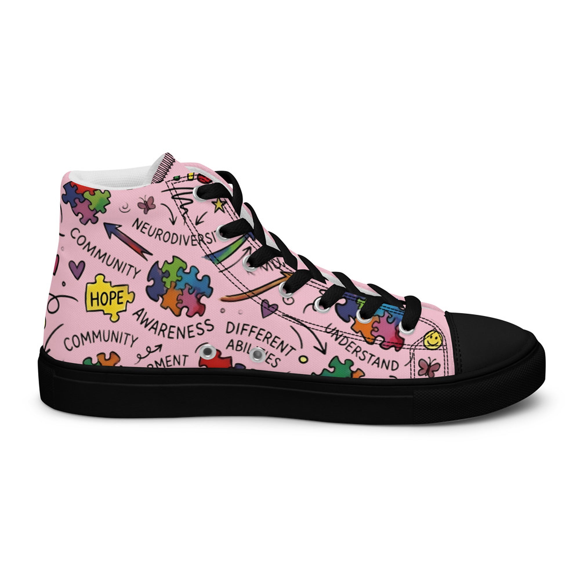 ILLTOCHILL Autism Awareness Women's High Top Shoes – Flat 2 Left Inside (Autism Awareness Women's High Top Shoes)