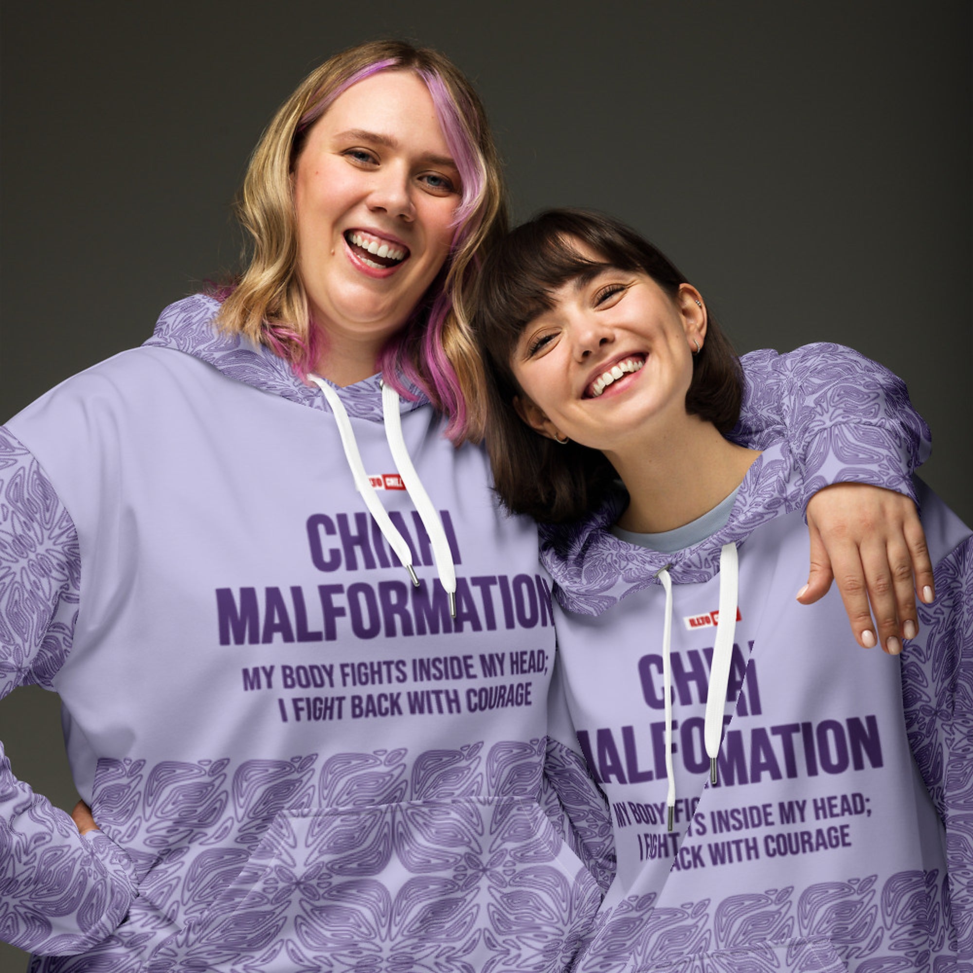 ILLTOCHILL CM Chiari Malformation awareness gift heavyweight unisex hoodie – Couples Front (White)