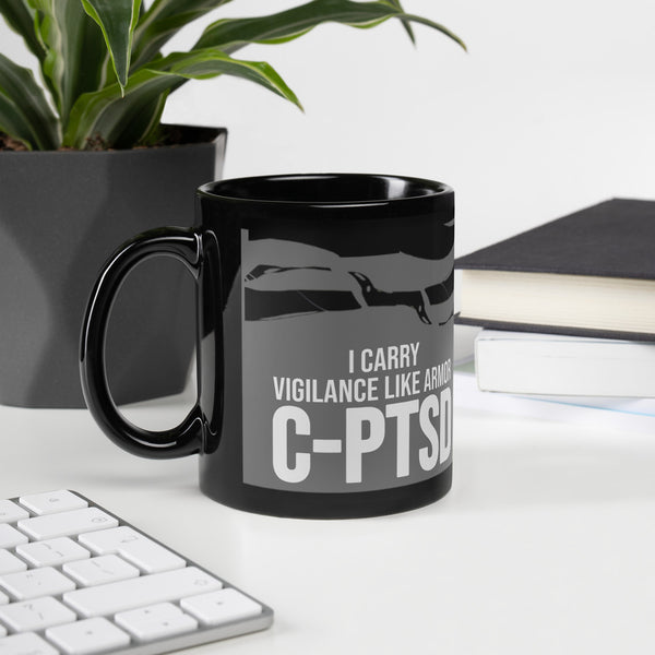 ILLTOCHILL CPTSD awareness Complex Post-Traumatic Stress disorder gift Black Glossy Mug – Lifestyle 2 Handle on Left