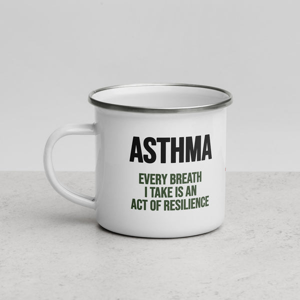 ILLTOCHILL Asthma awareness and support gift Enamel Mug – Lifestyle 3 Left