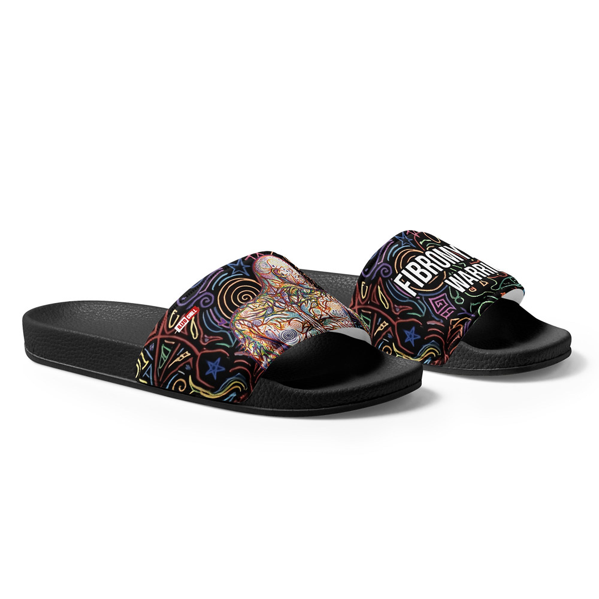 ILLTOCHILL Fibromyalgia Support Men's Slides – Flat Right Front (Fibromyalgia Support Men's Slides)