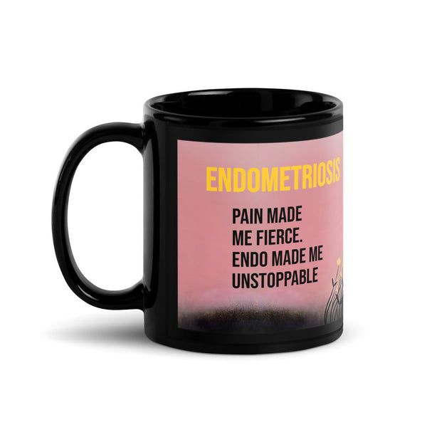 ILLTOCHILL Endometriosis awareness Endo warrior gift Black Glossy Mug – Flat Handle on Left