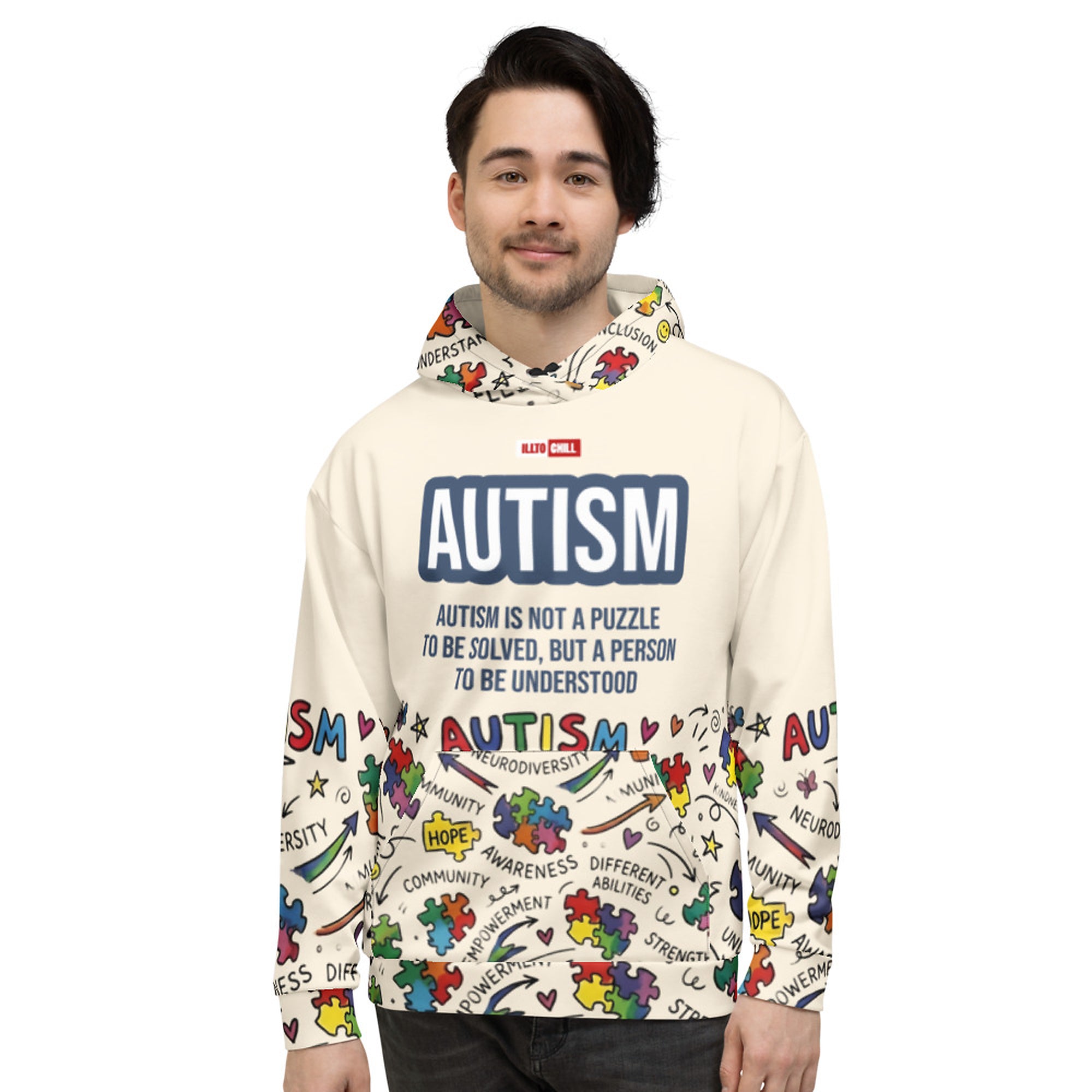 ILLTOCHILL Autism awareness neurodiversity gift All-over print heavyweight Unisex Hoodie – Men's Front (Black)