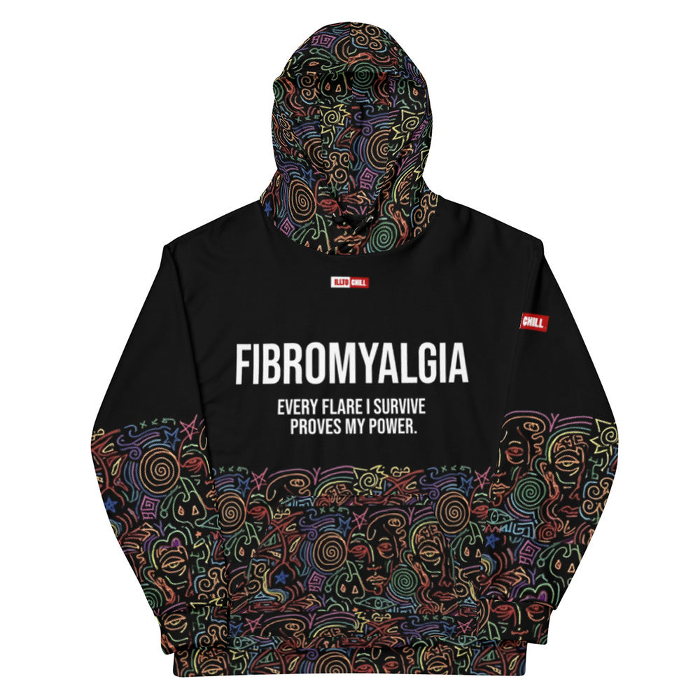 ILLTOCHILL Fibromyalgia awareness fibro gift heavyweight Unisex Hoodie – Flat Front (Black)