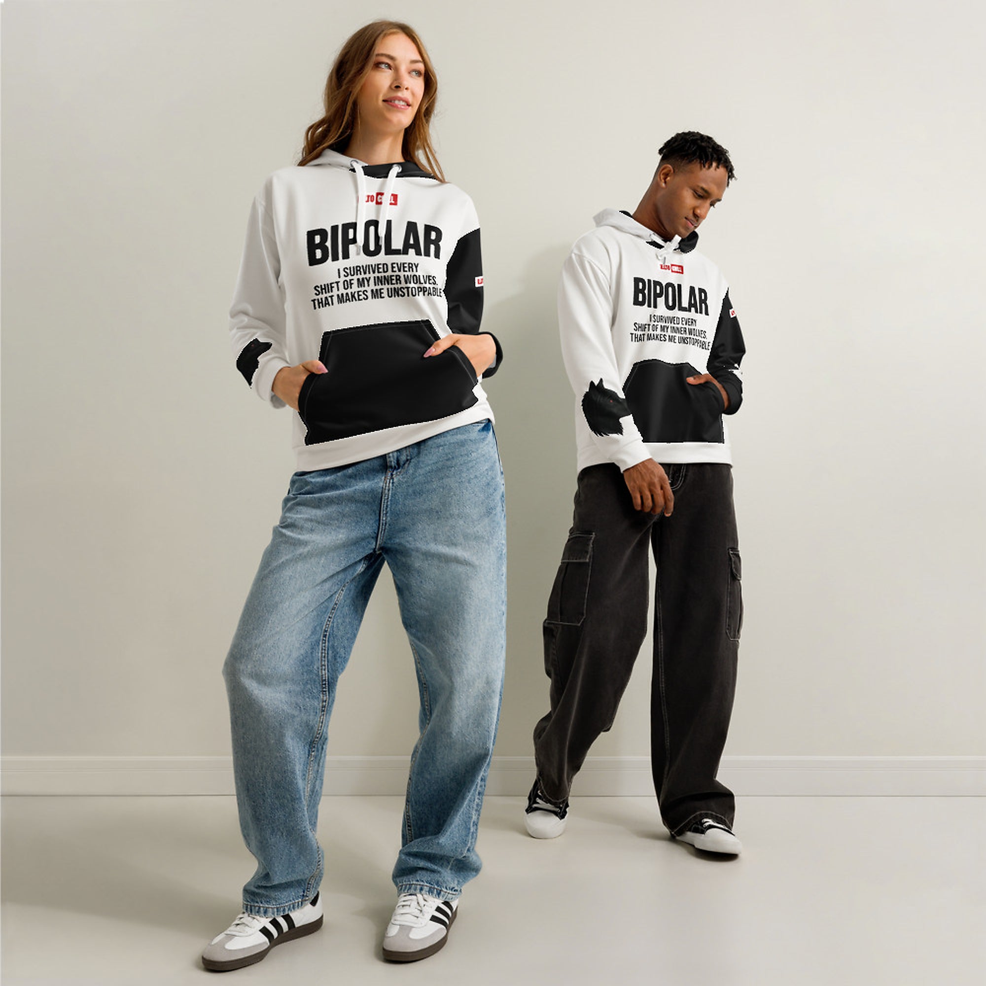 ILLTOCHILL Bipolar disorder gift Unisex cotton hoodie – Duet Front (White)