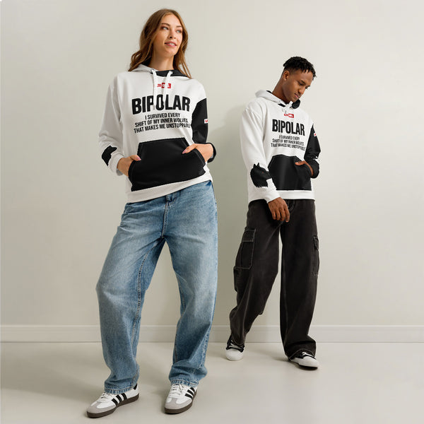 ILLTOCHILL Bipolar disorder gift Unisex cotton hoodie – Duet Front (White)