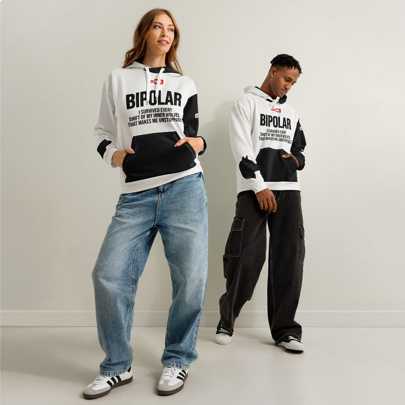 ILLTOCHILL Bipolar disorder gift Unisex cotton hoodie – Duet Front (White)