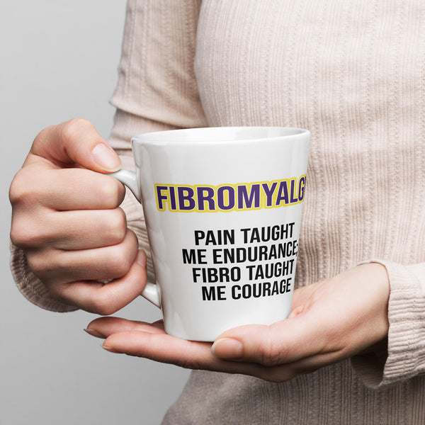 ILLTOCHILL Fibromyalgia awareness fibro gift Latte mug – Lifestyle 1 Left