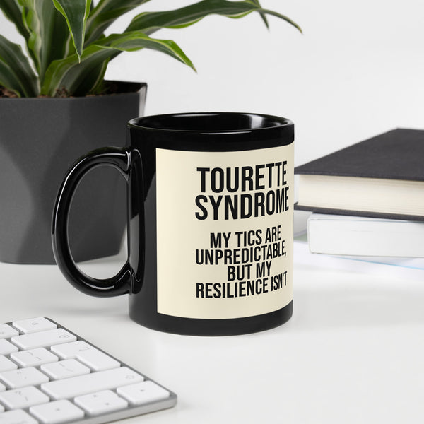 ILLTOCHILL Tourette syndrome awareness TS gift Black Glossy Mug – Lifestyle 2 Handle on Left