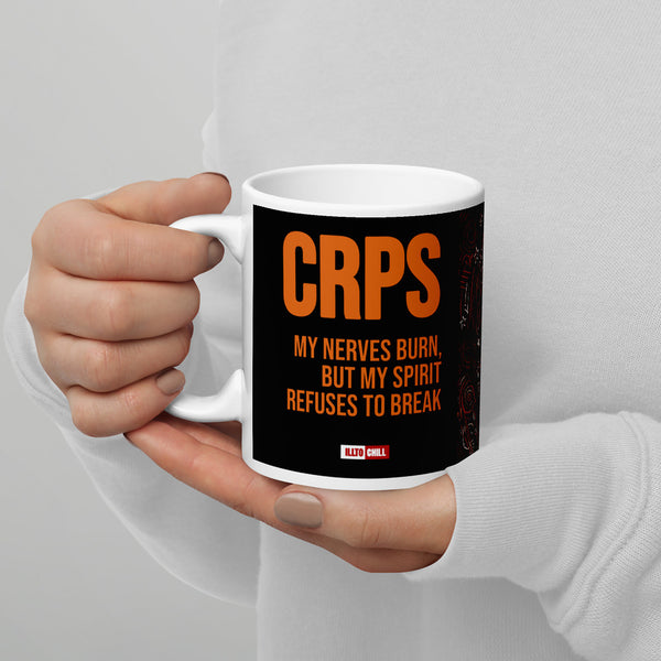 ILLTOCHILL CRPS Awareness and support gift White glossy mug – Lifestyle 3 Handle on Left