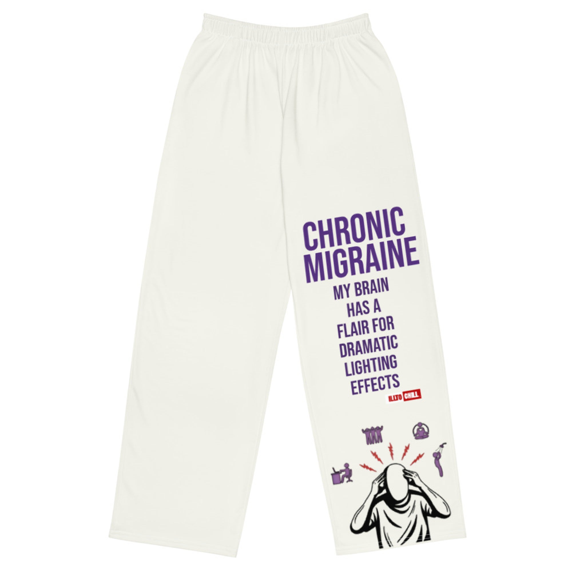 ILLTOCHILL Chronic Migraine Awareness Pants – Flat Front (White)
