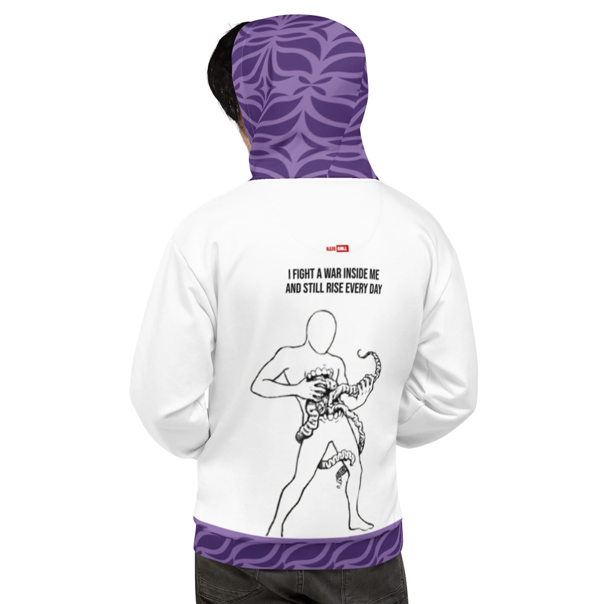 ILLTOCHILL Crohn's disease awareness and support gift heavyweight unisex hoodie – Men's Back (White)