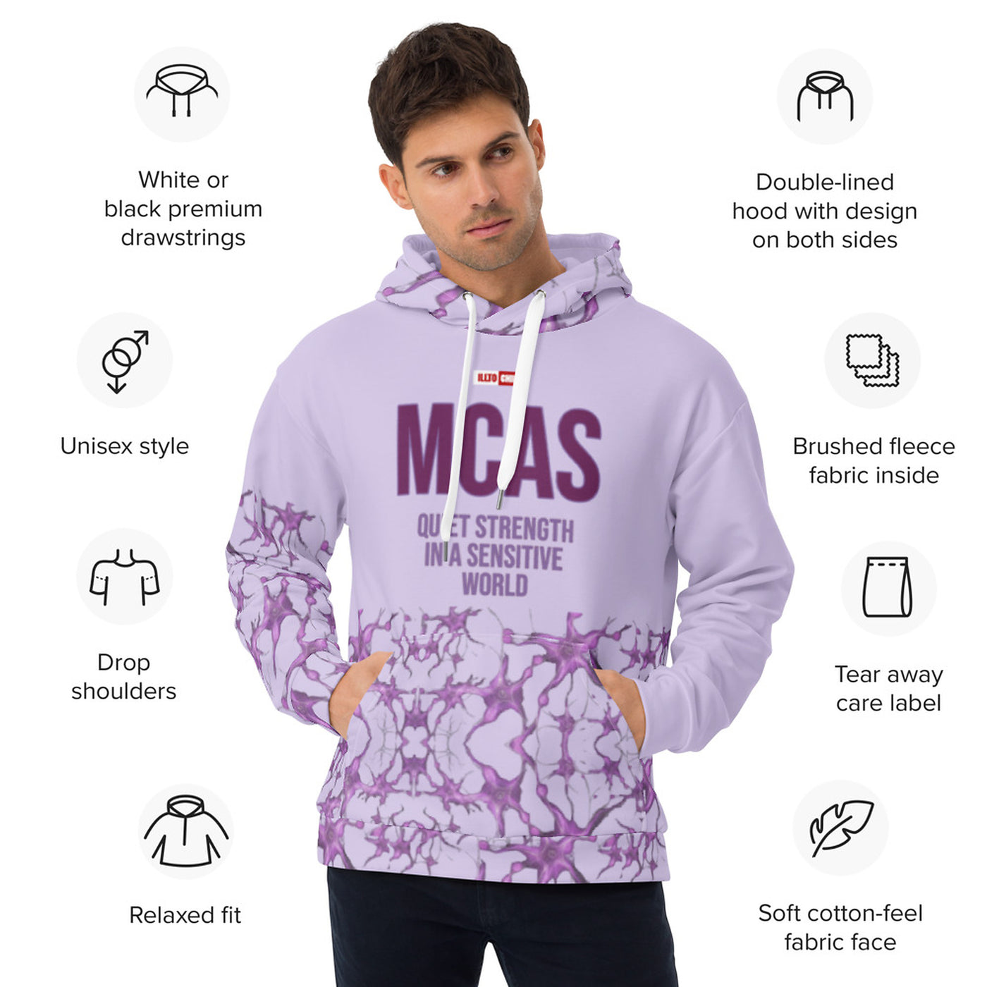 ILLTOCHILL MCAS awareness Mast cell activation syndrome gift heawyweight Unisex Hoodie – Product specs Front (White)