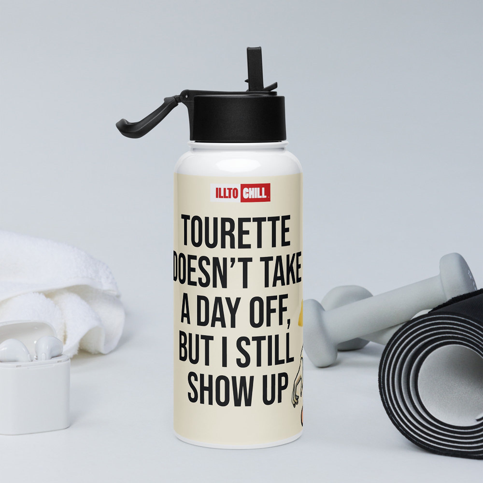 ILLTOCHILL Tourette syndrome awareness TS gift Stainless steel water bottle with a straw lid – Lifestyle 2 Right
