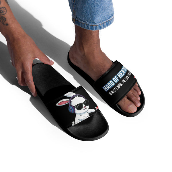 ILLTOCHILL Hard of Hearing Awareness Men's Slides – Men's Lifestyle 2 Right Front (Hard Of Hearing Awareness Men's Slides)
