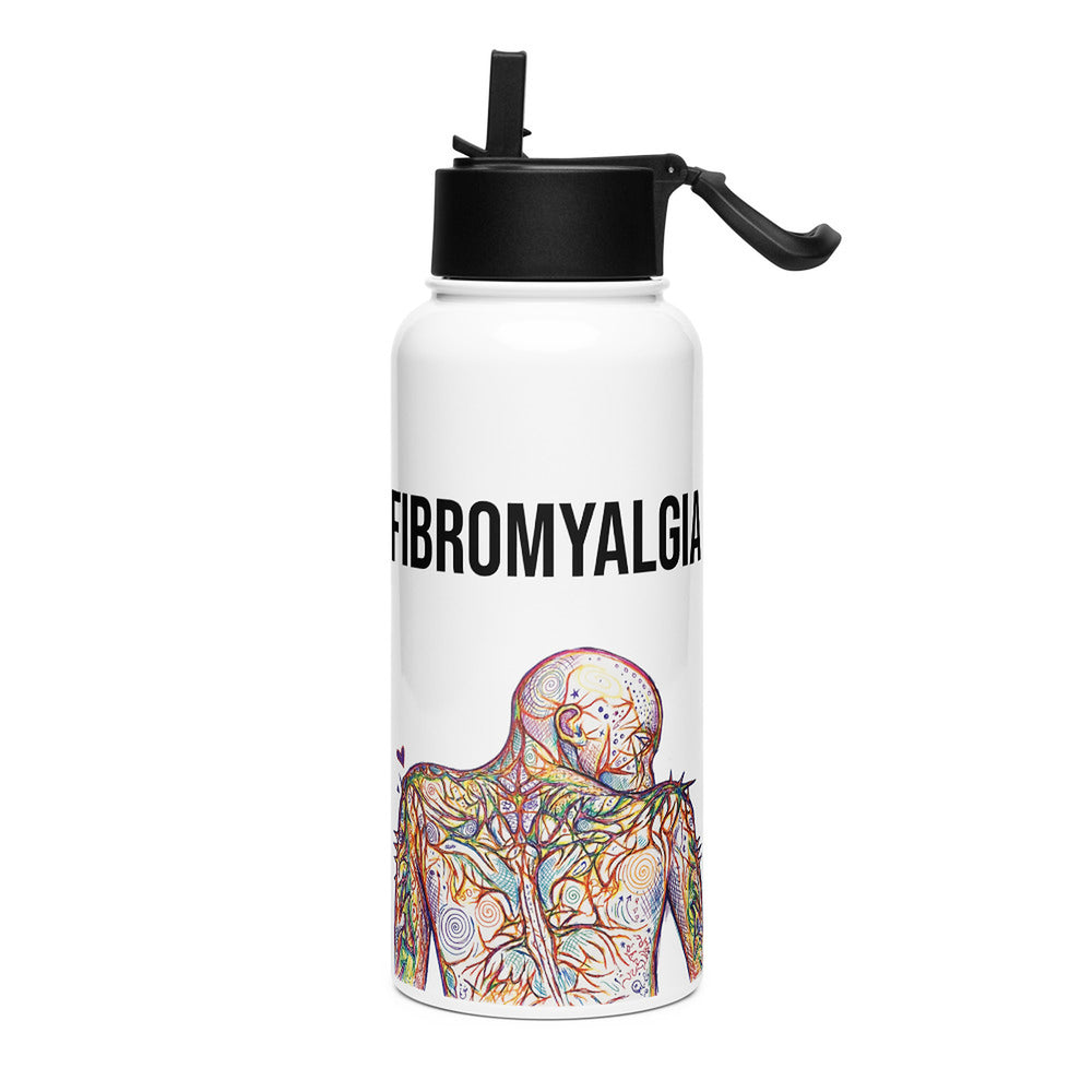 ILLTOCHILL Fibromyalgia awareness fibro gift Stainless steel water bottle with a straw lid – Flat Left