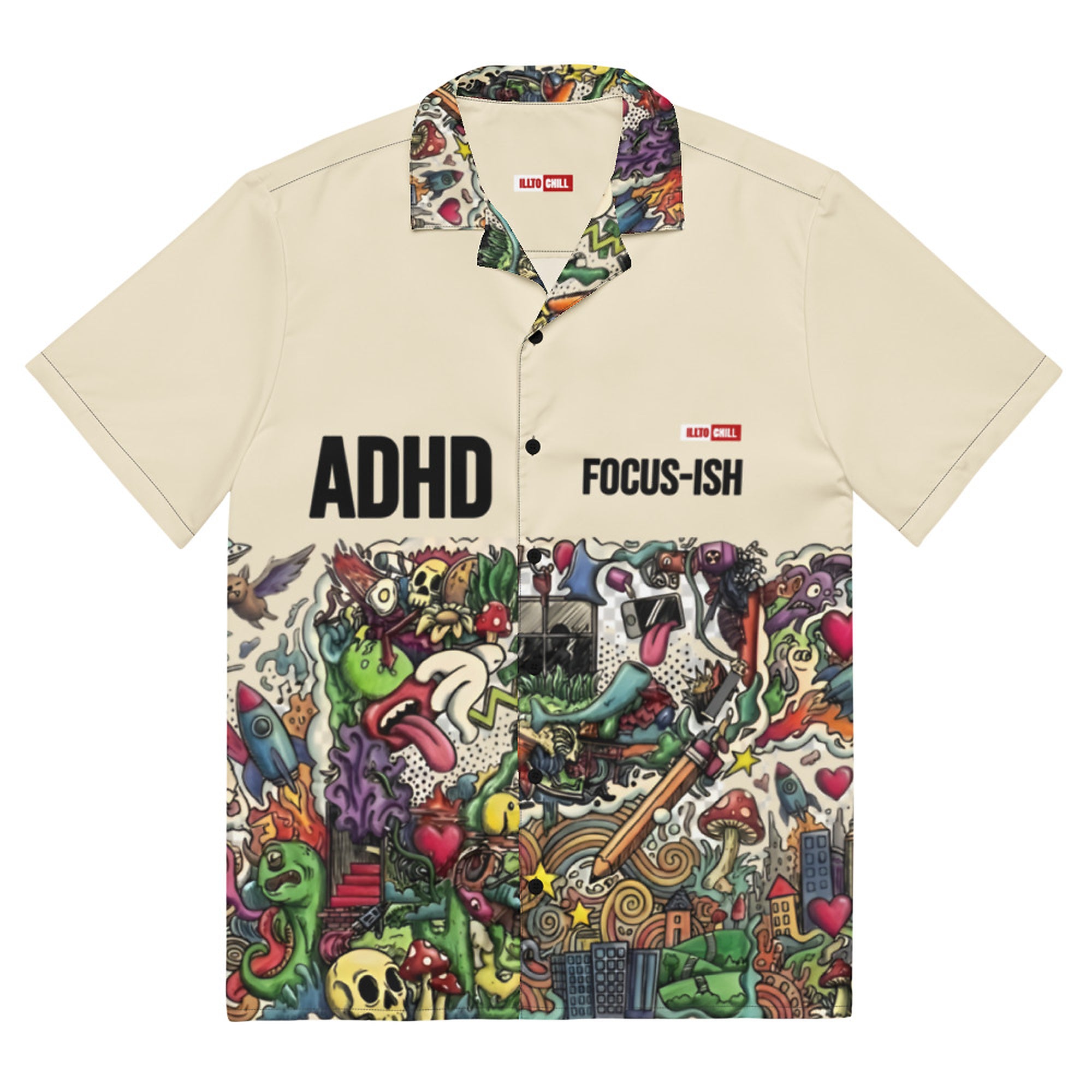 ILLTOCHILL Adhd Attention deficit awareness Unisex button shirt – Flat Front (Black)