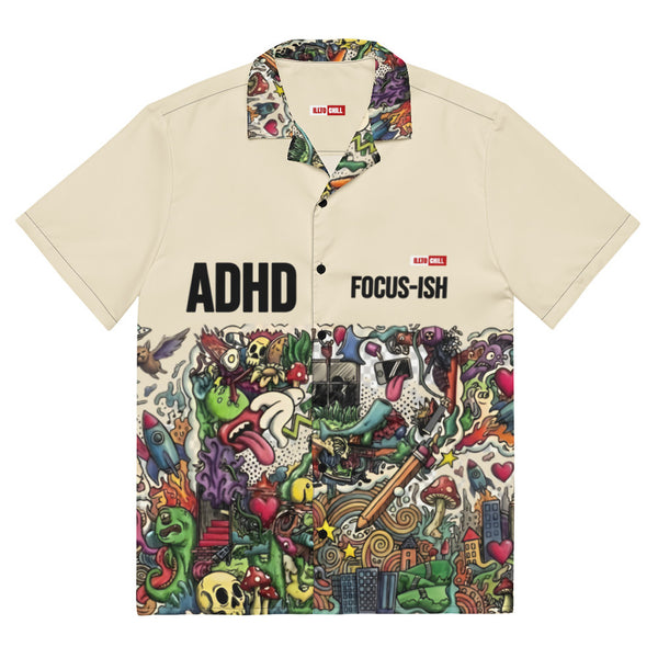 ILLTOCHILL Adhd Attention deficit awareness Unisex button shirt – Flat Front (Black)