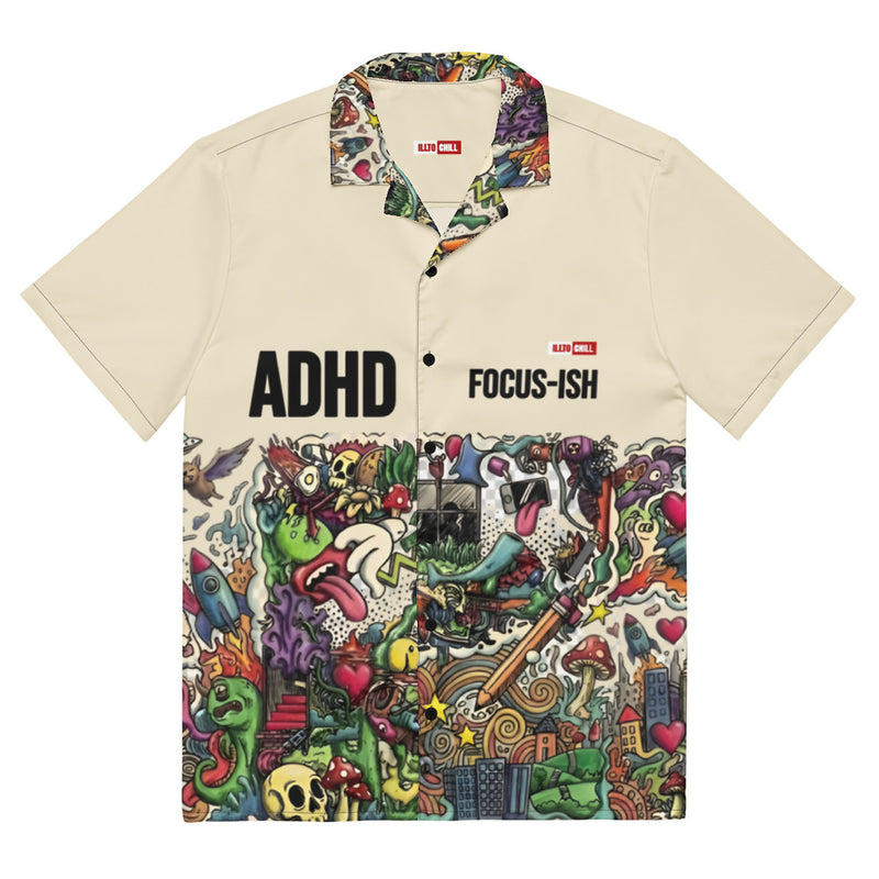 ILLTOCHILL Adhd Attention deficit awareness Unisex button shirt – Flat Front (Black)