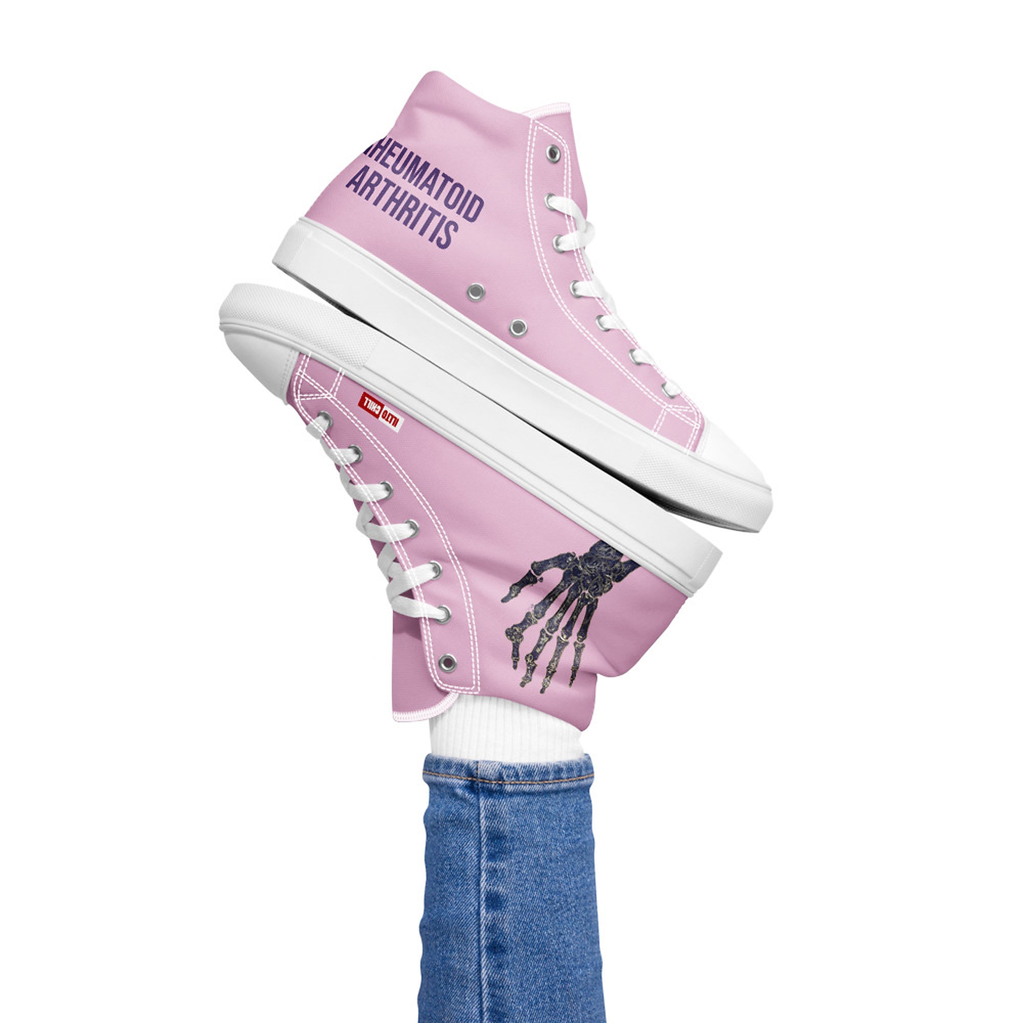 ILLTOCHILL RA awareness Rheumatoid Arthritis support gift women’s high top canvas shoes – Women's Lifestyle 2 Left (White)