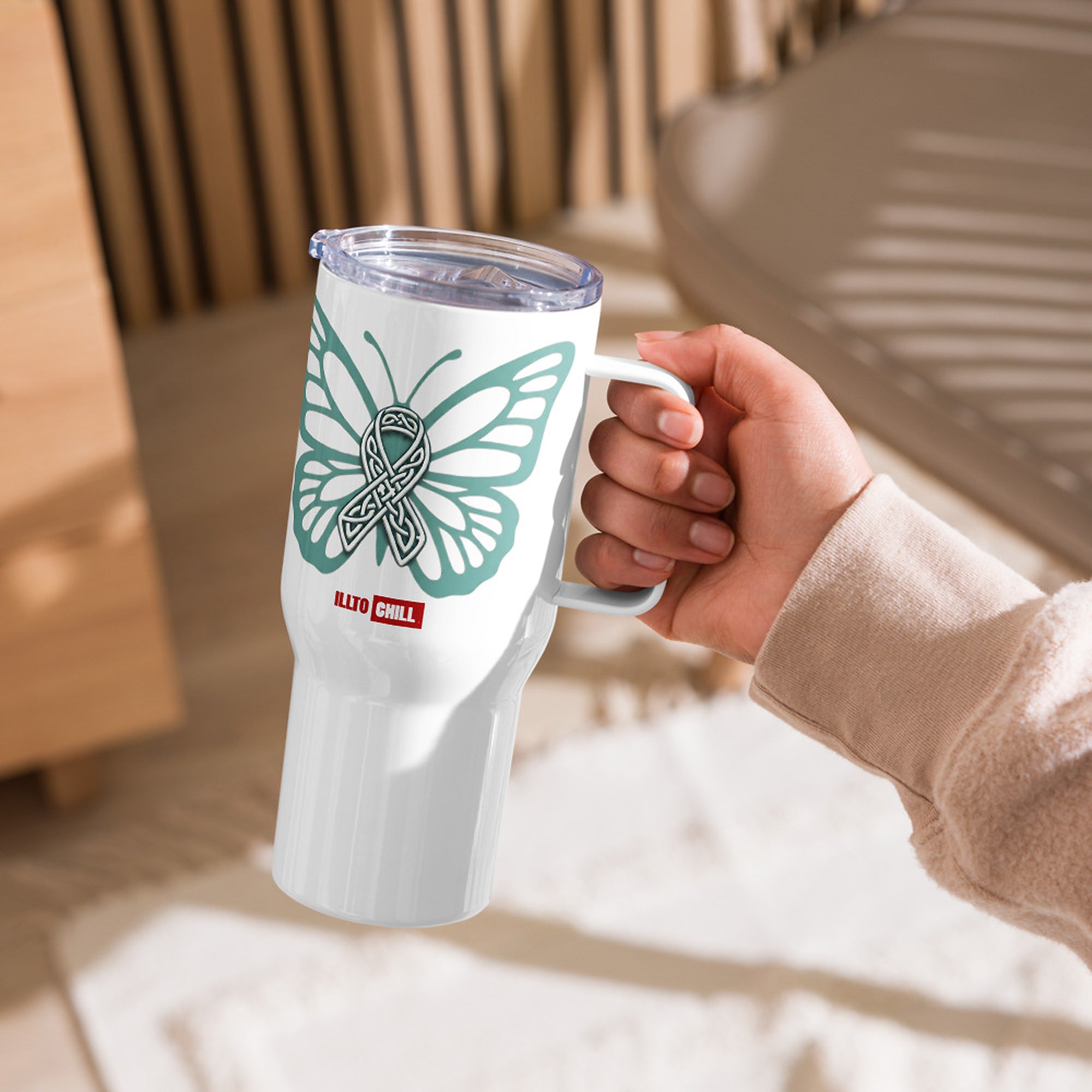 ILLTOCHILL POTS awareness gift Travel mug with a handle – Lifestyle 7 Left