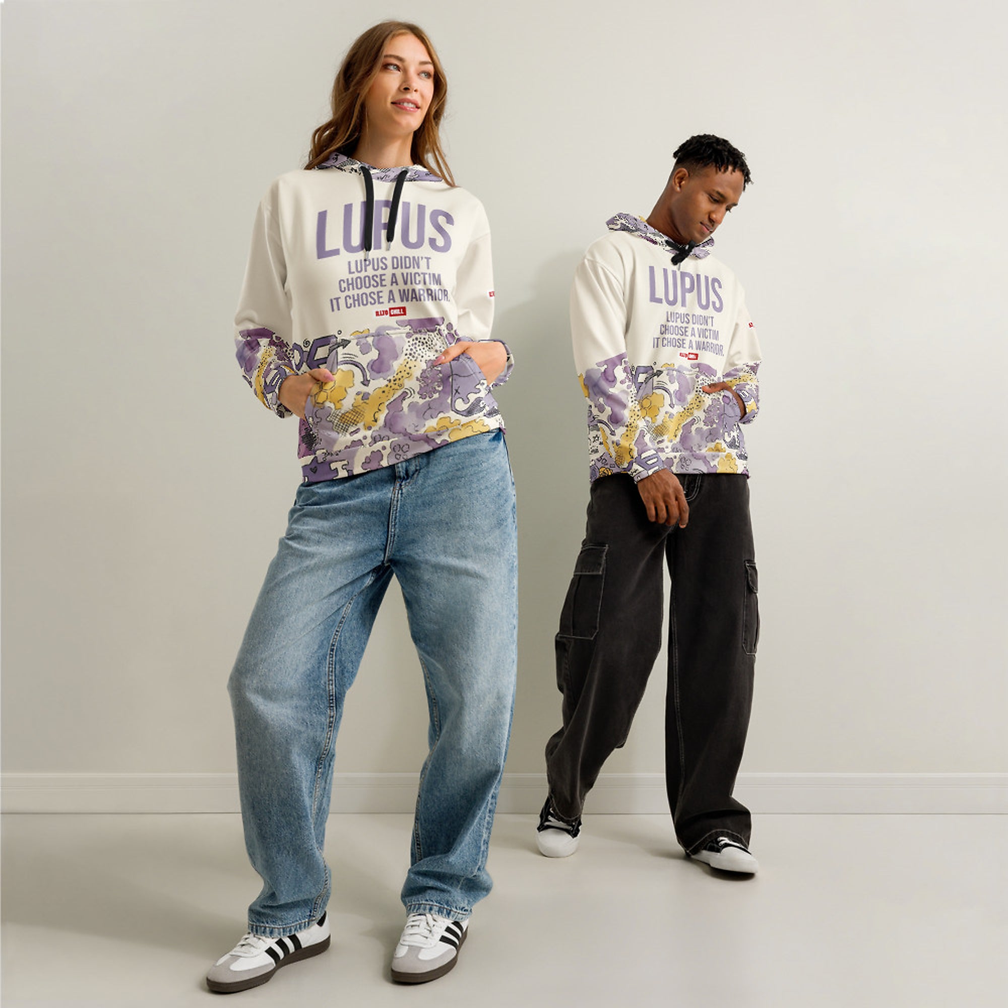ILLTOCHILL Lupus awareness gift cotton hoodie – Duet Front (Black)