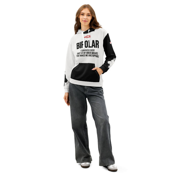 ILLTOCHILL Bipolar disorder gift Unisex cotton hoodie – Women's Front (White)