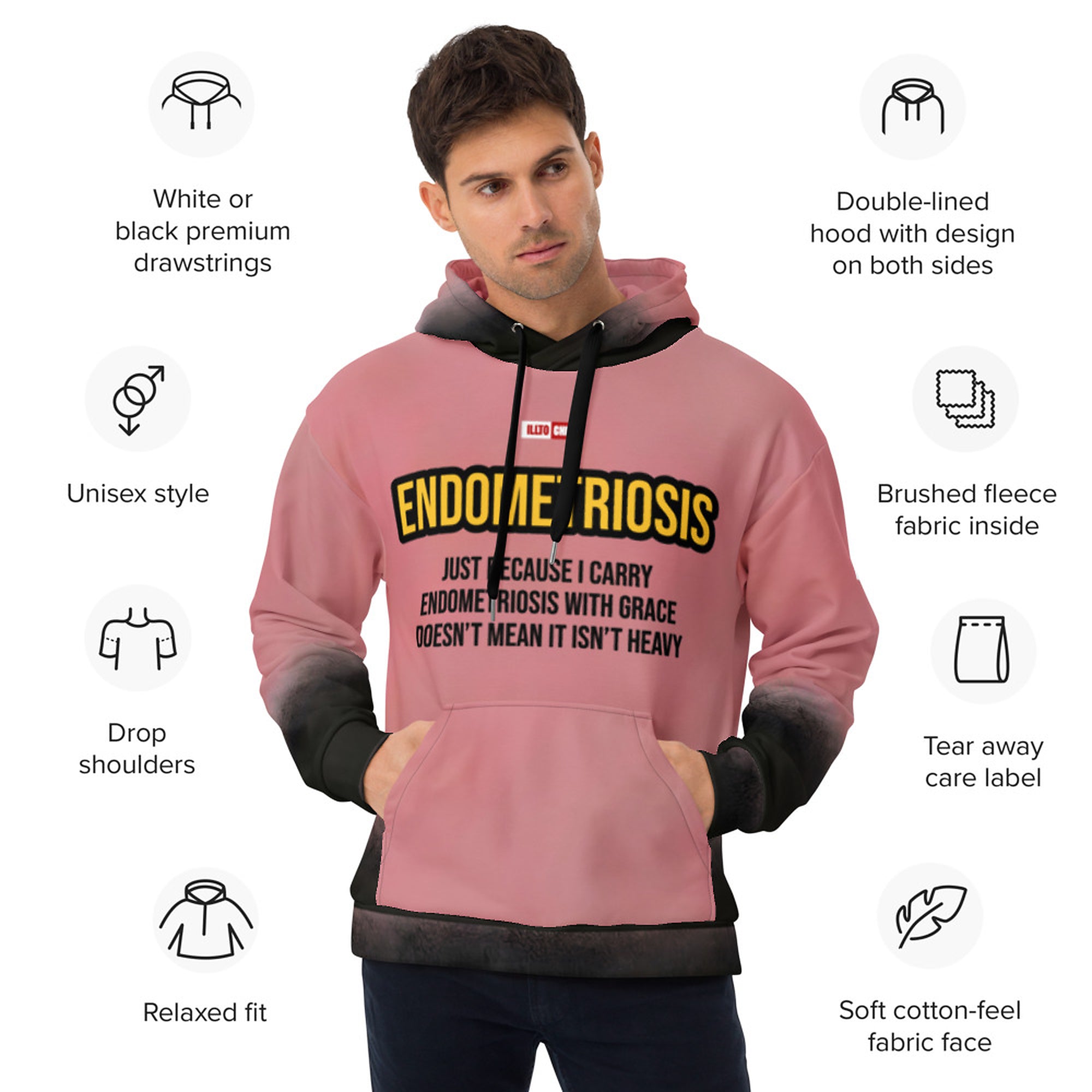 ILLTOCHILL Endometriosis awareness Endo warrior gift heavyweight unisex Hoodie – Product specs Front (Black)