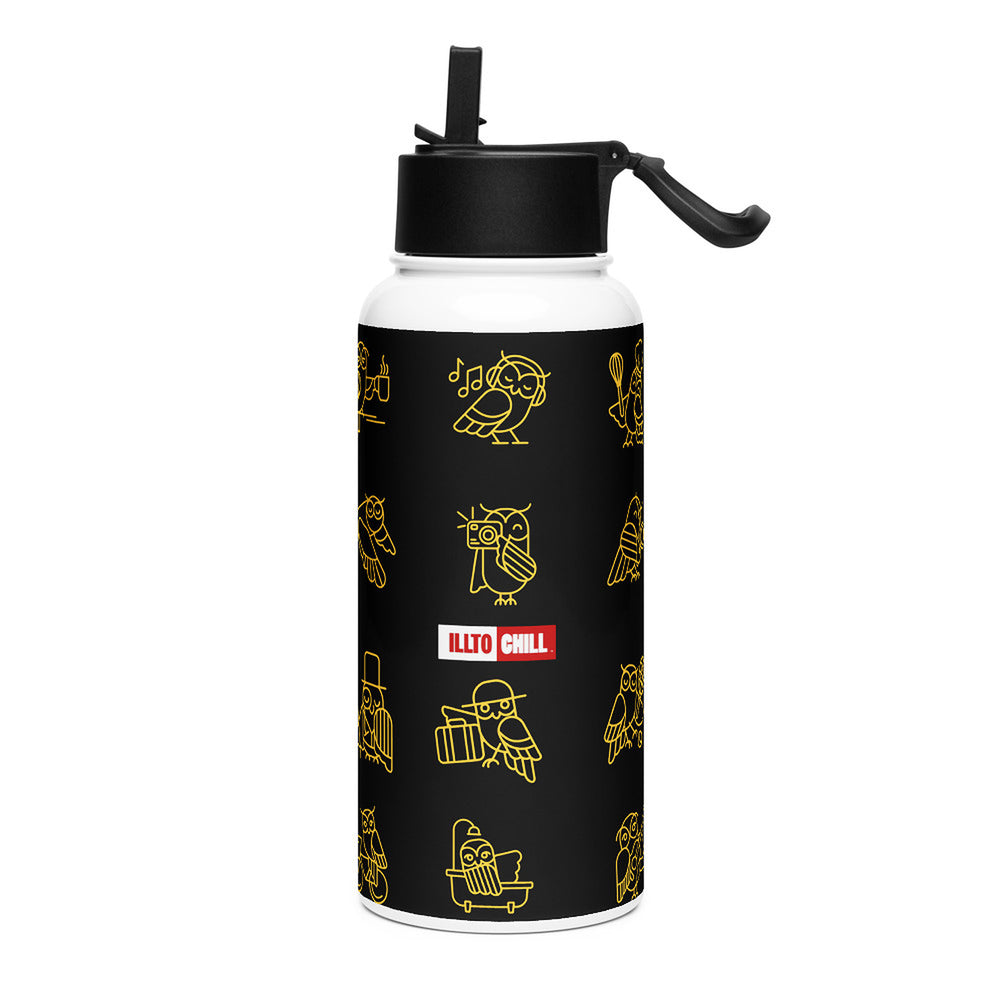 ILLTOCHILL Insomnia Night Owl Stainless steel water bottle with a straw lid – Flat Left