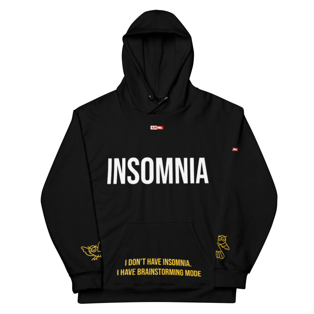 ILLTOCHILL Insomnia Night Owl Unisex Cotton Hoodie – Flat Front (Black)