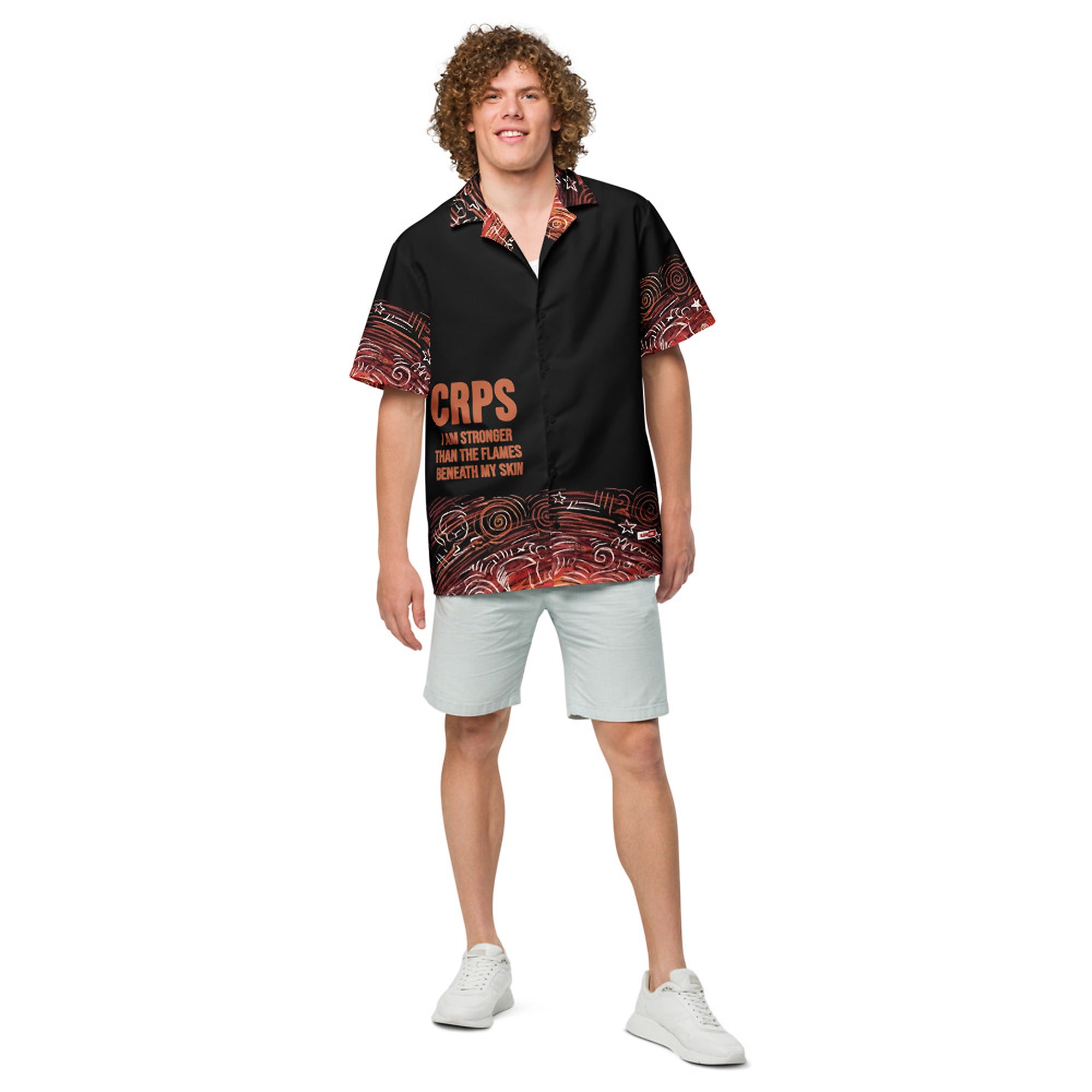 ILLTOCHILL CRPS awareness Complex Regional Pain Syndrome support Unisex button shirt – Men's Front (Black)