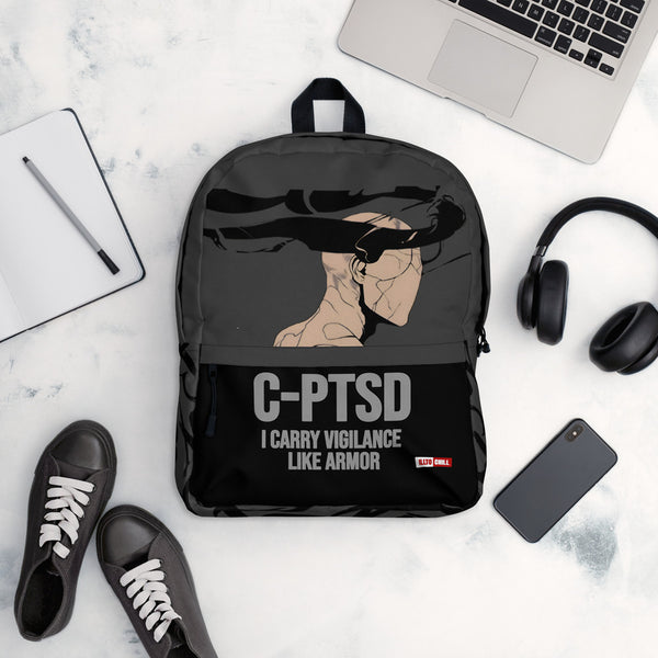 ILLTOCHILL C-PTSD Support Backpack – Flat Lifestyle Front (Black)