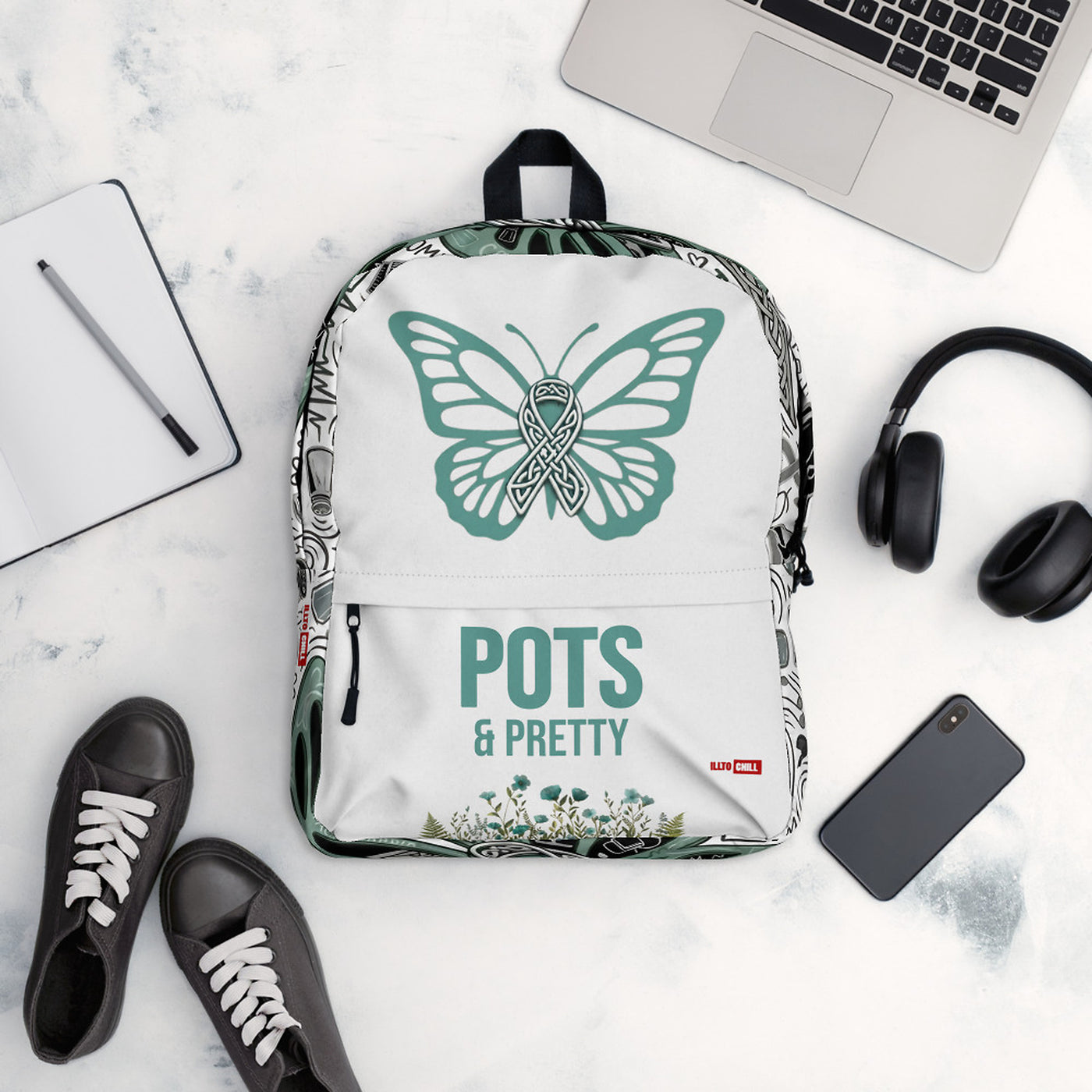 ILLTOCHILL POTS Awareness Backpack – Flat Lifestyle Front (Clear)
