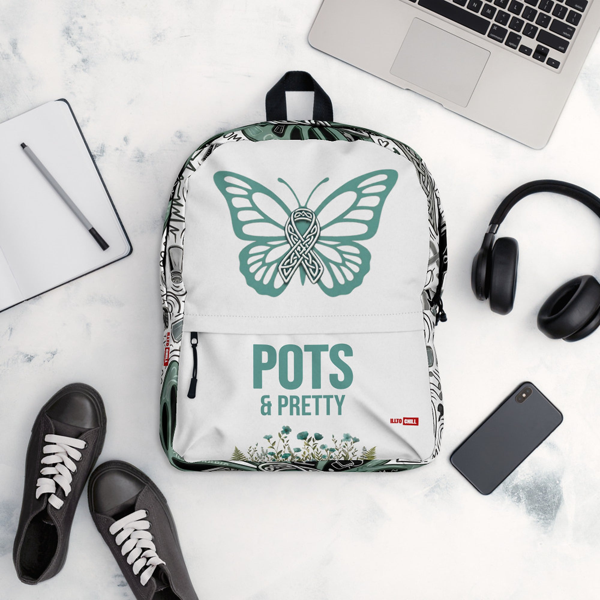 ILLTOCHILL POTS Awareness Backpack – Flat Lifestyle Front (Clear)