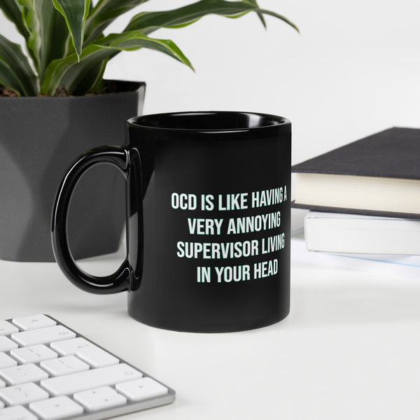ILLTOCHILL OCD awareness Obsessive-Compulsive Disorder gift Black Glossy Mug – Lifestyle 2 Handle on Left