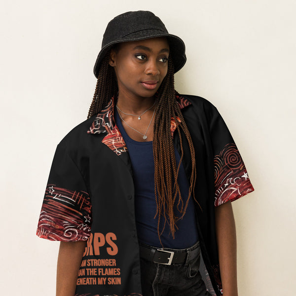 ILLTOCHILL CRPS awareness Complex Regional Pain Syndrome support Unisex button shirt – Women's Lifestyle Right Front (Black)