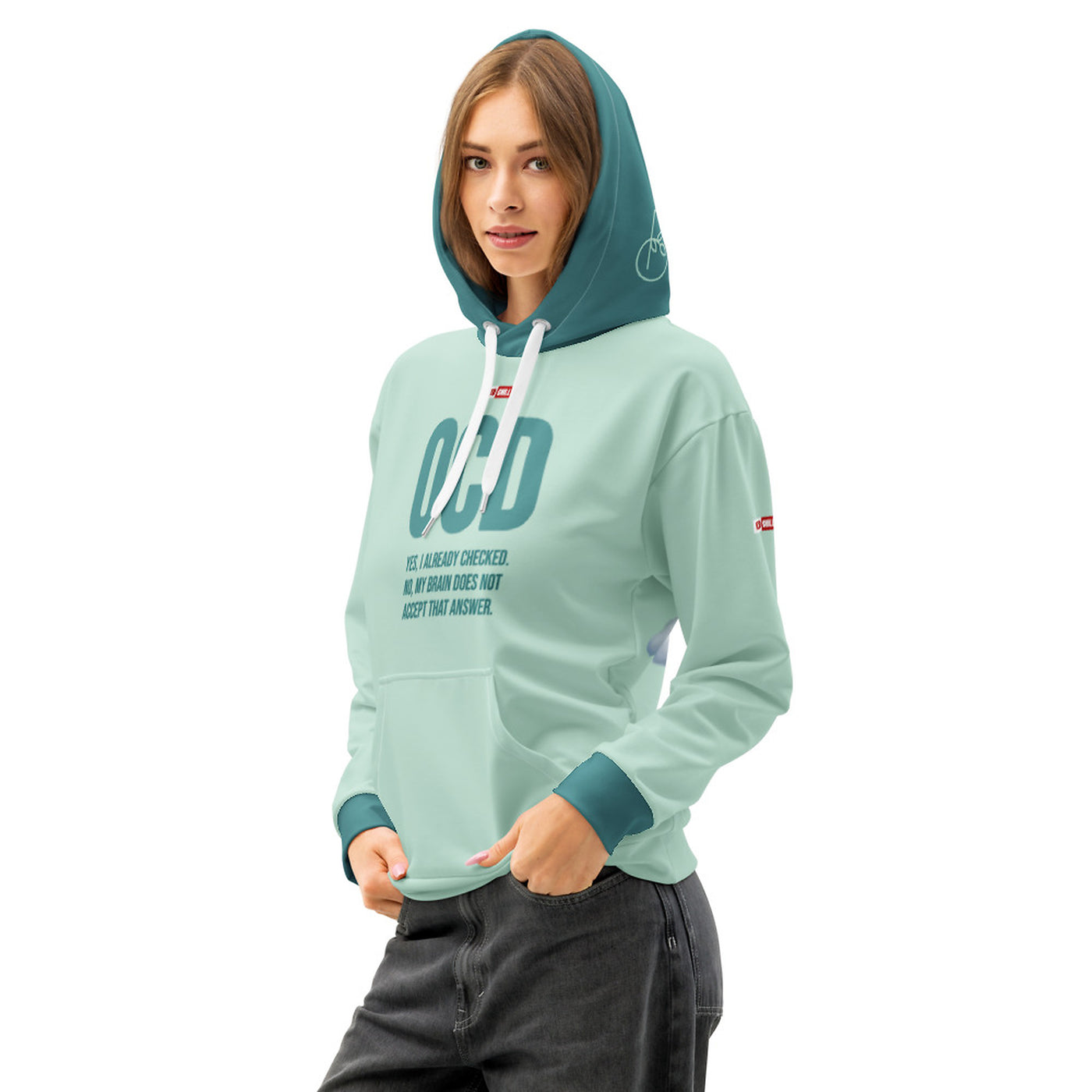 ILLTOCHILL ILLOCHILL OCD awareness Obsessive-Compulsive Disorder support gift Unisex cotton hoodie – Women's Front (White)