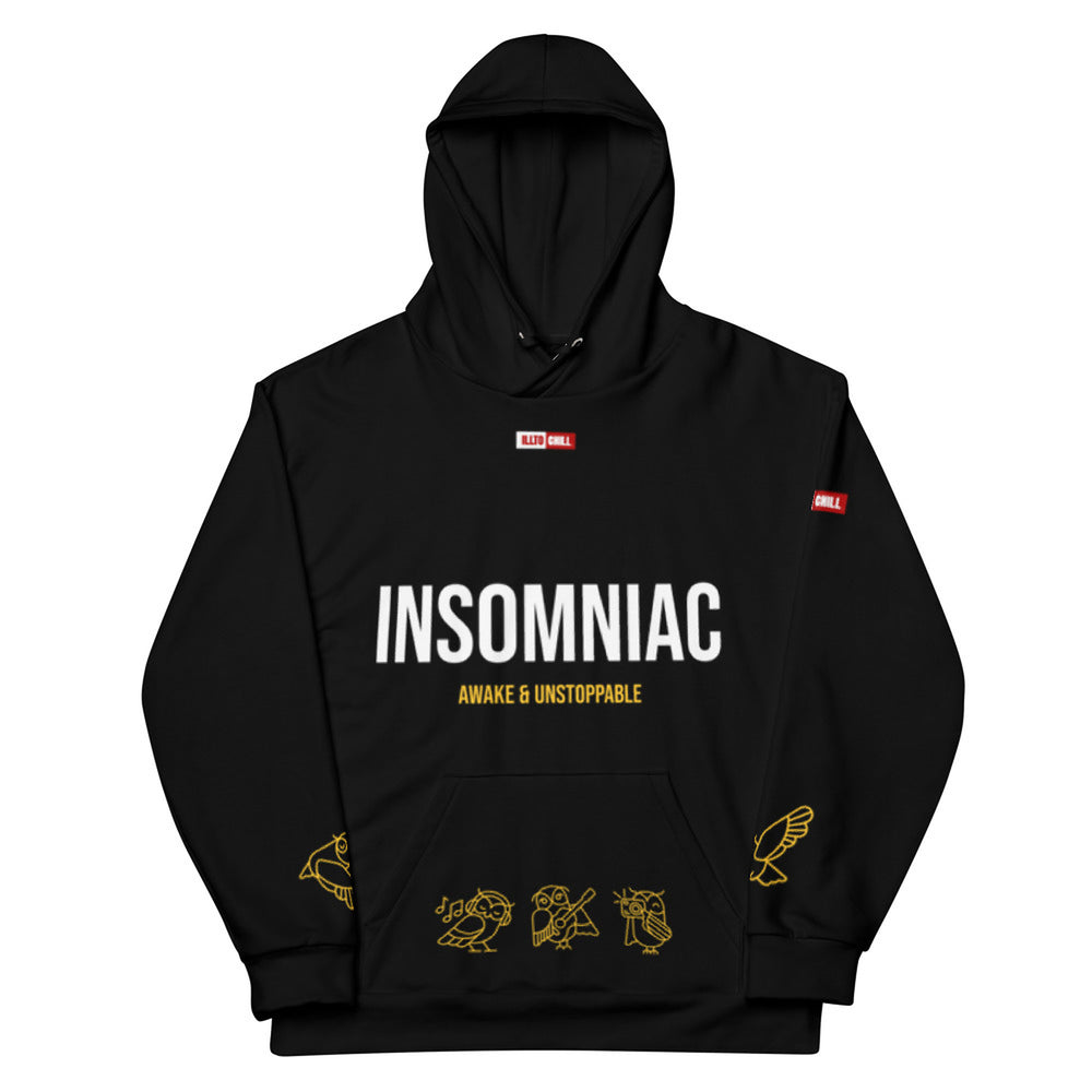 ILLTOCHILL Insomnia Night Owl Unisex heavyweight Hoodie – Flat Front (Black)