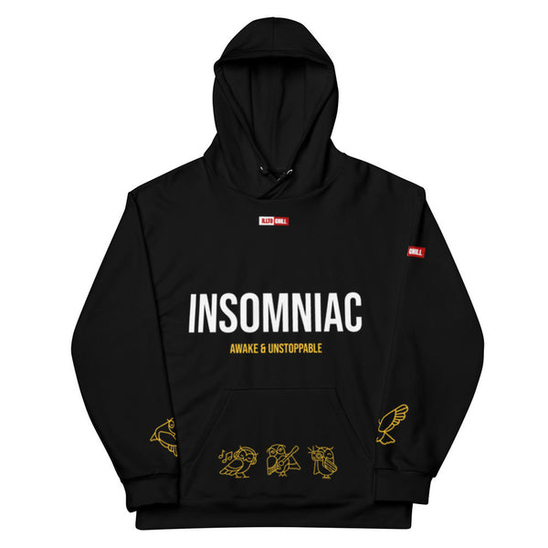 ILLTOCHILL Insomnia Night Owl Unisex heavyweight Hoodie – Flat Front (Black)