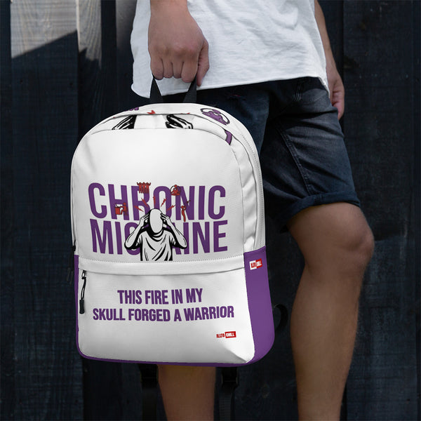 ILLTOCHILL Chronic Migraine Awareness Backpack – Men's Lifestyle Left (Clear)