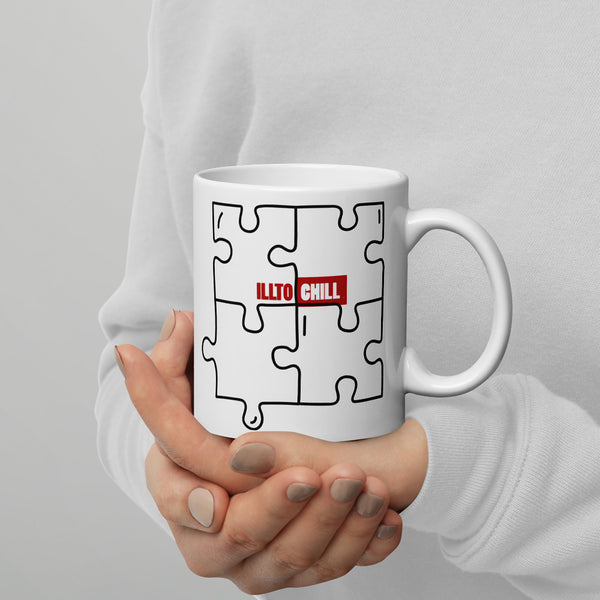 ILLTOCHILL Autism awareness neurodiversity gift White glossy mug – Lifestyle 3 Handle on Right