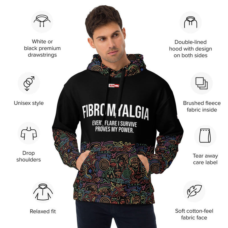ILLTOCHILL Fibromyalgia awareness fibro gift heavyweight Unisex Hoodie – Product specs Front (Black)