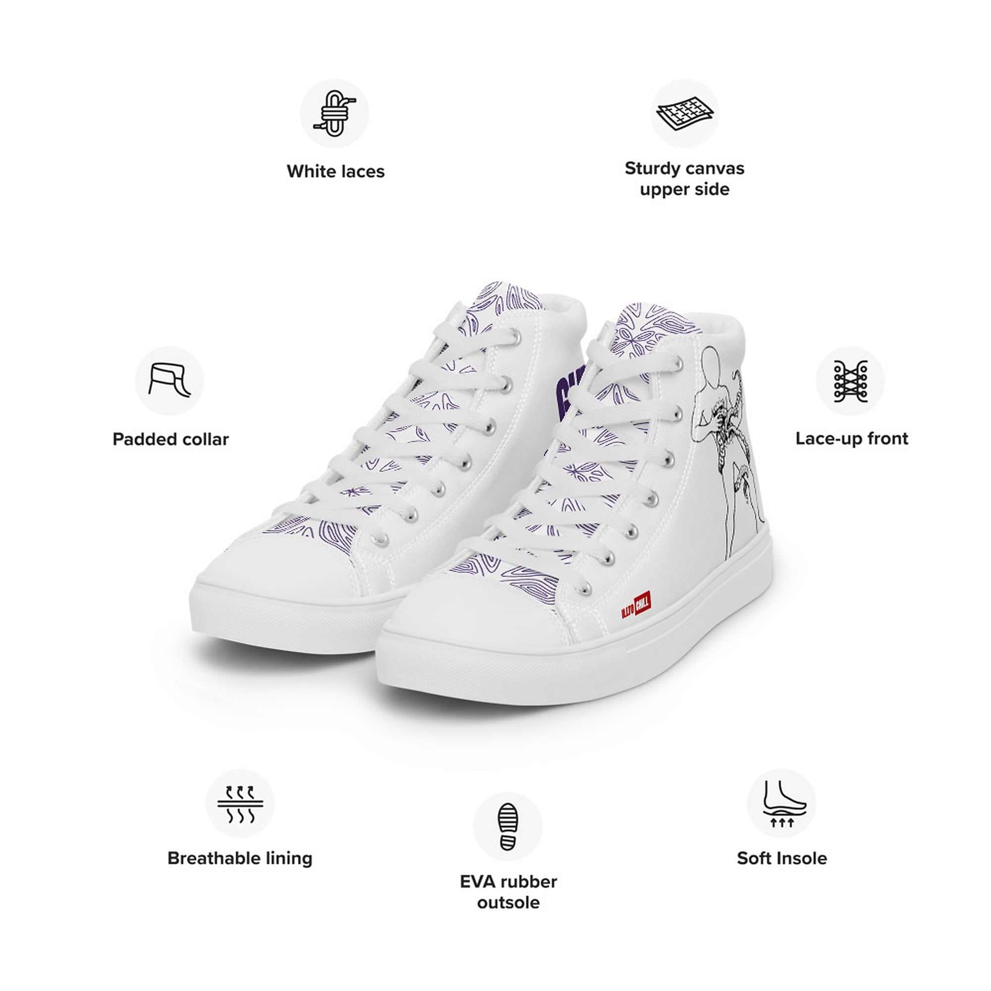 ILLTOCHILL Crohn's disease awareness and support gift Men’s high top canvas shoes – Product specs Left Front