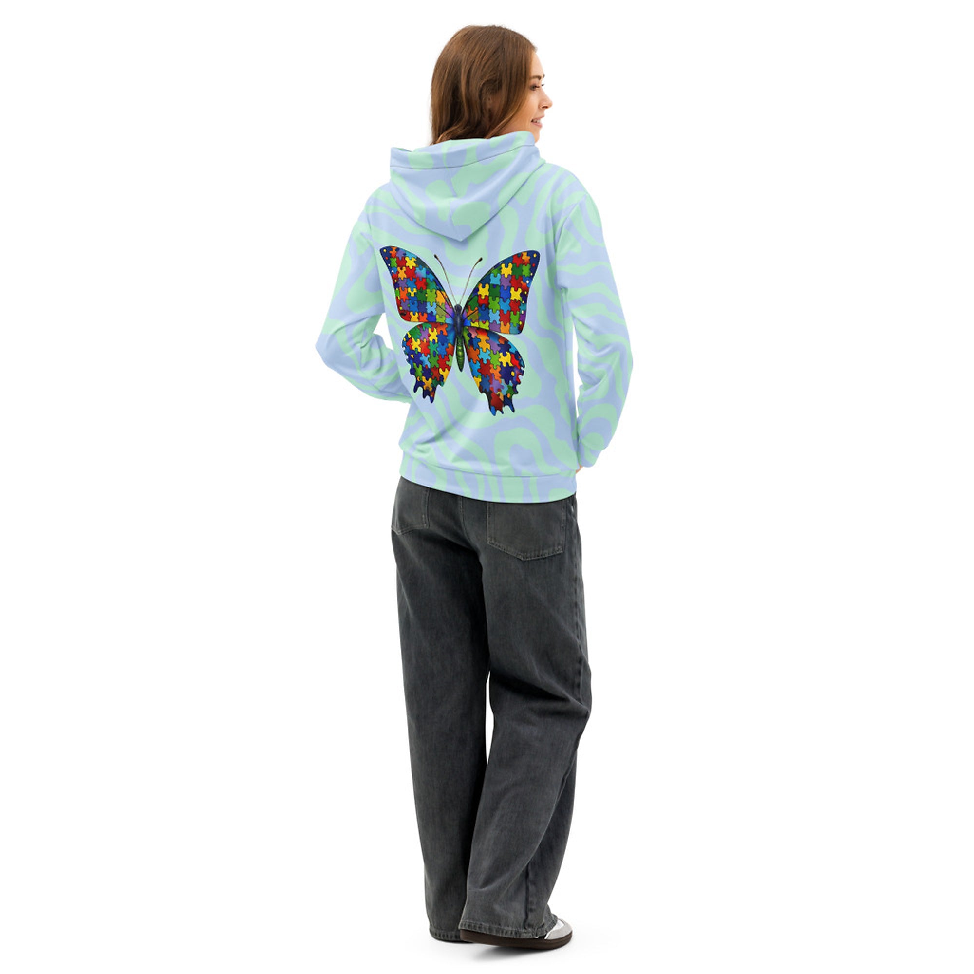 ILLTOCHILL Autism support neurodiversity butterfly gift Unisex cotton Hoodie – Women's Back (Black)